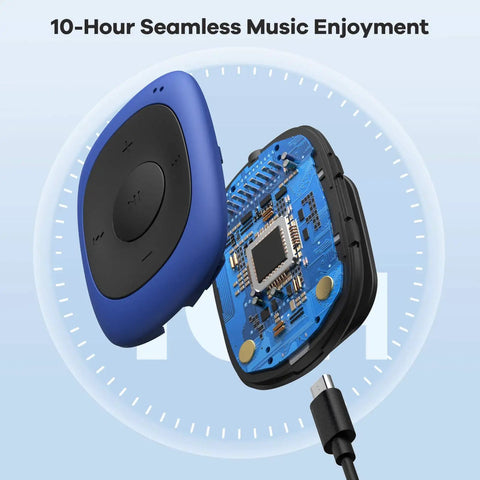 Exploded view of 8GB Clip MP3 Player With FM Radio Shuffle Sweatproof Silicone Case showing internal components and USB port.