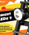 Close-up of bright LED headlight on Dope Electric Minibike For Teens And Adults With 350W Motor 36V Battery 16 Inch Tires.