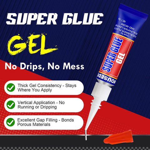Front view of Amazon 12 x 3g Super Glue Gel tube with red label; thick gel cyanoacrylate adhesive.
