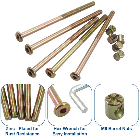 Heavy Duty M6 X 110MM Barrel Bolt Nuts 10 Pack Cold Forged Galvanized Steel Rack Locks For Furniture Diy Projects with hex wrench and barrel nuts