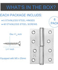 Six Pack Lift Off Door Hinges 4 Inch Heavy Duty Stainless Steel Detachable Hinges Left Handed Rust Resistant For Indoor And Outdoor Use With 50 Lbs Loading Capacity, 6-pack with screw