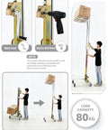 Heavy Duty Portable Cabinet Lift With Manual Winch Trolley For Kitchen Units And Wall Panels showing hand crank and electric drill attachment.