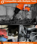 Beefy Impact Universal Joint Socket Swivel Set Three Piece Drive Half Inch Three Eighths Inch Quarter Inch 360 Degree Rotation Cr-Mo Steel Drop-Forged And Heat-Treated Black Oxide Finish in use with power tools and ratchets