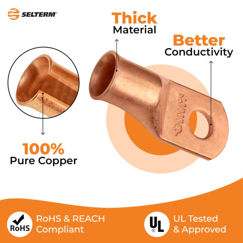 Premium 5 Pack Heavy Duty Bare Copper Ring Battery Wire Lugs And Top Shelf 3/0 AWG Connector Kit With Badass Road Ready Power Transfer Plus Seamless Plug And Play Upgrade For Trucks And Hot Rods