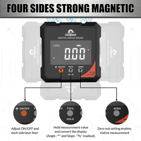 4-Side Magnetic Digital Angle Gauge With Laser, Rechargeable Mini Digital Laser Level Cube Inclinometer, Backlit Display