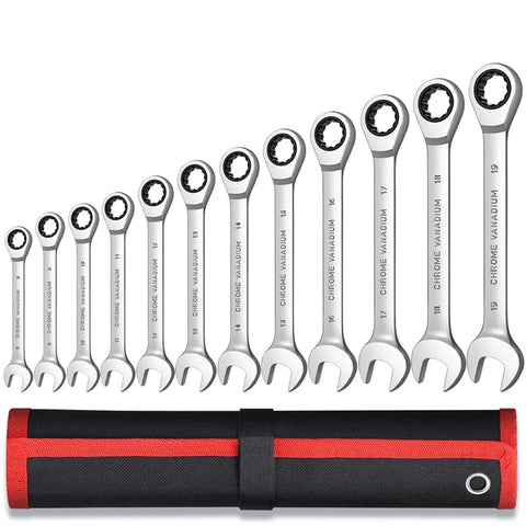 Ratchet Spanner Set 12 Piece Double End Ring Wrenches Hand Tool Kit For Auto Repair Rust Resistant Finish Easy Grip Design