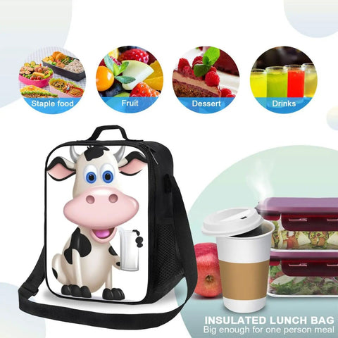 Ultimate Kickass Insulated Lunch Bag For Guys And Gals Featuring Hella Tough Leak Proof Peva Lining with a cow design.