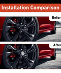 Installation comparison of Premium Silver 4 Pcs Wheel Center Caps Universal Fit For Trucks And Suvs, showing before and after look.