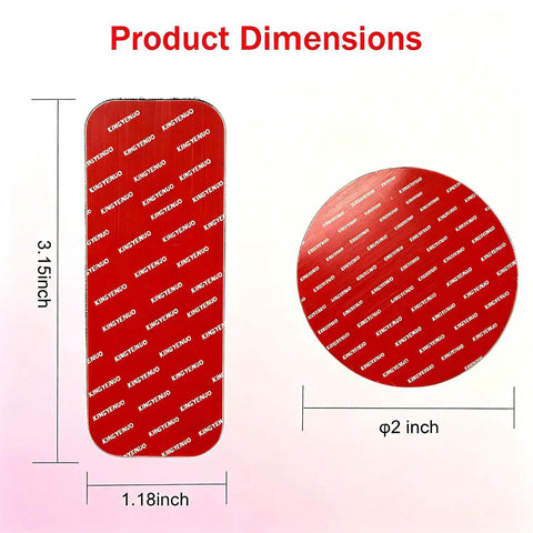 Heavy Duty 2 Inch Round Adhesive Hook And Loop Strips With Industrial Strength Sticky Back Fasteners dimensions on red background.
