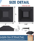 4x4 Fence Post Caps Black Aluminum Cover Kit For 3.5x3.5 Posts, size diagram with screw and cap details
