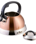 Flintshire 1.75 Quart Stainless Steel Whistling Tea Kettle With Copper Finish Flip Up Spout Cover Stay Cool Nylon Handle For Fast Easy Pour On The Stove, side view