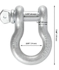 1 1/8 Inch D Ring Shackle 9 Point 5 Ton Rated Heavy Duty Screw Pin Anchor Rigging Hardware Built Like A Tank With Badass Industrial Grade Alloy Steel And No B S Toughness, silver metal finish, dimensions showing sizes.