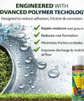 Nonstick Lawn Mower Deck Spray With Pressurized Can To Deter Grass Clipping Buildup And Easy Release Reduces Clumping Protects Mower Deck From Breakdowns Metal Safe Spray On 11 Oz shown with water beads and grass