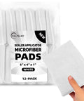 Boss Grade Microfiber Sealer Applicator Pad Set Real Workhorse Tool For Spreading Sealant On Marble Granite Concrete Ceramic And Slate Surfaces Washable Floor Prep Sponge White 12 Pack, featuring a hand holding a white microfiber pad.