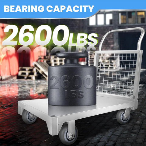 Heavy Duty Platform Truck Cart With 5 In 1 Convertible Cage Folding Flatbed Push Cart For Warehouses 2600 Lb Capacity Extra Large Rolling Hauler Built Tough To Handle Heavy Loads No Sweat