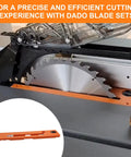 Dado Throat Plate Compatible With Ridgid Table Saw R4514 R4518 metal insert installed in table saw for precision cutting.