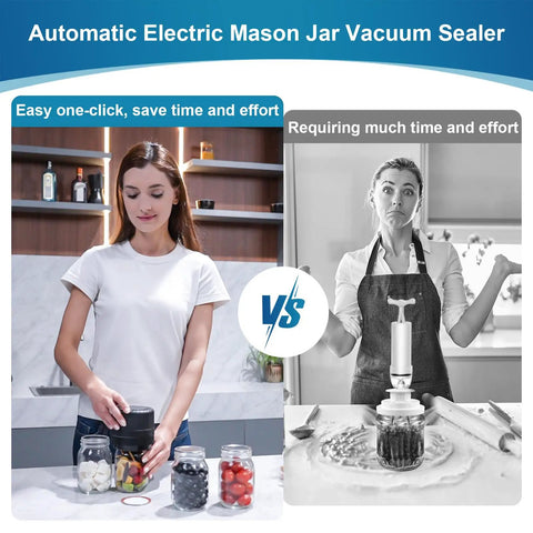 Woman using Mason Jar Vacuum Sealer Kit For Wide Mouth And Regular Mouth Jars, Electric Automatic Sealer With Opener, VP06 Plus