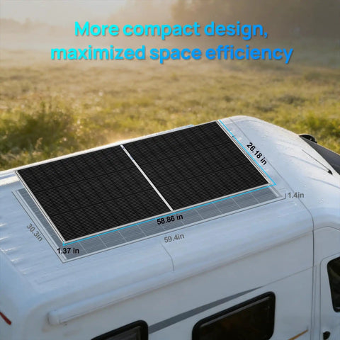 N-Type 18BB Bifacial Solar Panels, 2 Pack, 195W 12V Monocrystalline installed on RV roof.