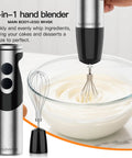 Powerhouse Immersion Hand Blender 12 Speed With 1000W Motor Titanium Reinforced Stainless Steel Blades 3 In 1 System Including Whisk And Milk Frother Black For Smoothies Soups And Sauces in use whisking cream in a bowl