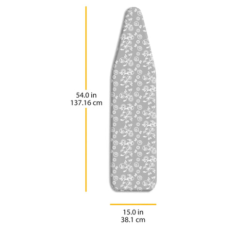 100% Cotton Ironing Board Cover And Pad With Heat Resistant Surface Fits 54 Inch L By 15 Inch W Boards Includes 3mm Foam Pad Drawstring Closure With Barrel Lock No Drama Easy Install Stain Resistant Grey Swirl