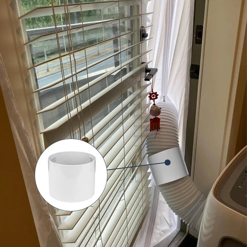 5.9 Inch Portable Air Conditioner Hose Extension Coupler installed with a window vent, showing secure connection.