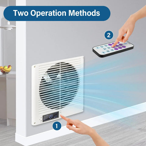 8 Inch In Wall Vent Fan For Room To Room Air Transfer, 10 Speed Remote Control, Two Way Reversible Airflow on wall