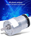 FLEXMAN JGB37-520 DC12V geared motor with encoder; metal gearbox, silver housing, front drive shaft