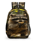 Rock Snack Raccoon Print Backpack Unisex Large Capacity Daypack made of durable polyester with smooth zipper for school travel use