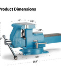 Heavy Duty Reversible Bench Vise With Dual Jaw Configurations 6.5 Inch Jaw Width And 6.7 To 10.8 Inch Jaw Opening Perfect For Handling Big And Small Workpieces In The Shop Durable Pro Grade Build For Pros And DIY Enthusiasts. product dimensions shown