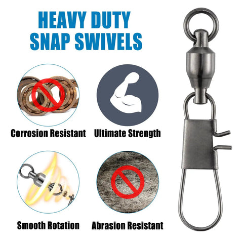 30 Pack Ball Bearing Snap Swivels for Fishing Tackle with Safety Interlock, Saltwater and Freshwater Ready, Stainless Clips and Leader Line Connectors, Ultra Smooth Brass Swivel with Stainless Bearings for Less Twist, heavy duty snap swivel