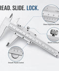 6 Inch Vernier Caliper Measuring Tool, Non-Digital Dual Scale, 0-150mm with smooth thumb control and clear engraved scale.