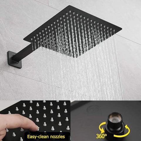 Matte Black 12 Inch Shower System With Rainfall Head And Handheld, Wall Mounted Luxury Shower Faucet Kit, Easy Clean Nozzles