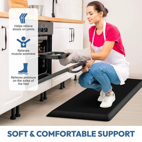Extra Thick Anti Fatigue Kitchen Mat Cushioned Floor Rug For Standing Comfort Grippy Non Slip Water Resistant Easy To Clean 17 By 24 Inch Black Kitchen And Sink Mat For Home Office shown in a kitchen setting.