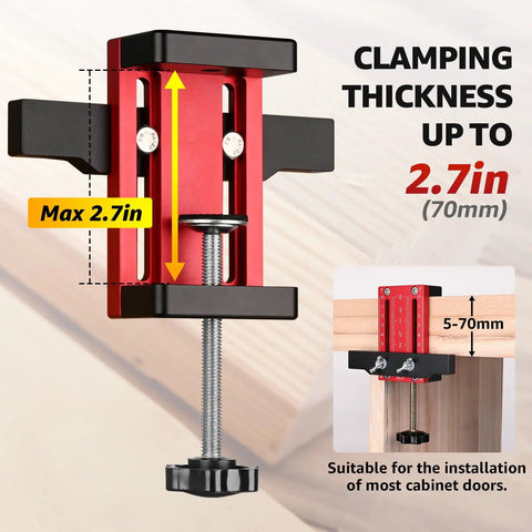 Top Shelf Adjustable Cabinet Door Positioning Jig with clamping thickness up to 2.7in for frameless or face frame cabinetry.