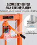 Close-up of the Heavy Duty 6 Ton H-Frame Hydraulic Shop Press showing pressure relief valve and secure design for auto repair.