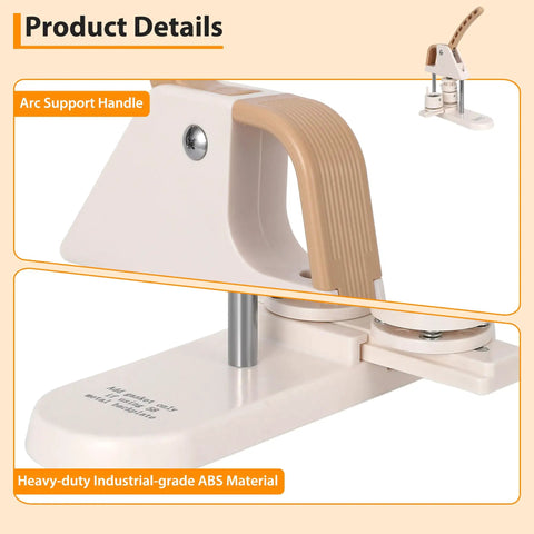 Close-up of the 3 In 1 Button Maker Kit With 300 Supplies Including Pin Badge Press In 25mm 32mm And 58mm Sizes, ergonomic arc handle.