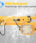 Workhorse 50W Led Loading Dock Light With 40 Inch Folding Double Arm Plug Play Outlet 7000 Lumens IP65 waterproof with splashing water.