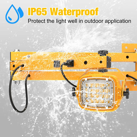 Workhorse 50W Led Loading Dock Light With 40 Inch Folding Double Arm Plug Play Outlet 7000 Lumens IP65 waterproof with splashing water.