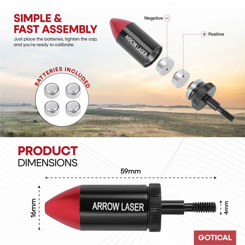 Arrow Laser Sight for Bow and Crossbow dimensions with battery assembly guide