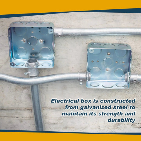 8 Pack 4x4 Inch Metal Electrical Boxes Two And One Eighth Inch Deep With 30.3 Cu In Capacity Galvanized Steel Junction Boxes Drawn Construction Silver For Wiring Projects And Electrical Installations installed with conduit