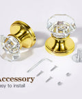 4 Pack Glass Dummy Door Knobs For Single Side Use, Non Turning Pull Only Door Knob Set In Polished Brass Gold with screws and tools
