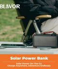 Beast Power Bank 20000mAh with built-in cables next to a smartphone, on a table outdoors, emphasizing portability during travel.