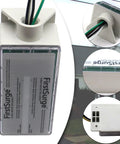 Whole House Surge Protector 140000 Amps SPD for 120V 240V Load Centers shown from various angles, showcasing design and installation features.