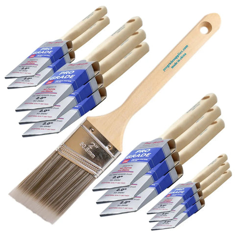 12 Pack 2 Inch Angle Paint Brushes For Trim And Walls With Synthetic Filament Durable Wood Handle For Smooth Cut In Fewer Streaks