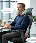 Man using U Shaped Travel Pillow With Memory Foam Core Orange Hippo Animal Design Neck Pillow For Airplane Car Office Or Home Use Ultra Cozy Support For Head Neck Comfort And Quick Naps in office chair