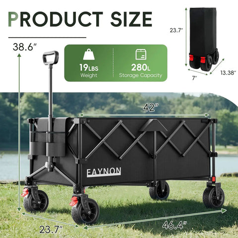 46 Inch Collapsible Wagon With 500 Pound Capacity Foldable Utility Cart All Terrain Beach Wheels Drink Holders Heavy Duty Hauls