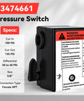 Side view of Air Compressor Pressure Switch 100/135 PSI With Built-In Unloader Valve 3/8 NPT Replacement For SS3 SS4 SS5