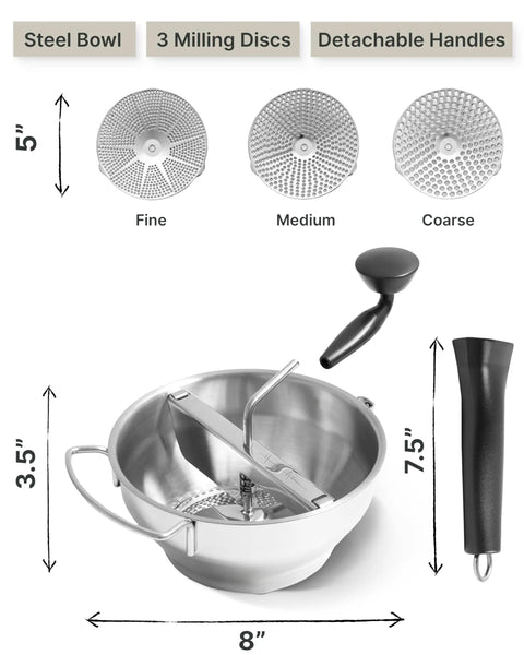Compact Stainless Steel Food Mill With Three Discs Ergonomic Rotary Hand Crank And Removable Handles For Tomato Sauce