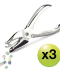 Three Pack Single Hole Punch Pliers Set With 10 Sheet Capacity, Silver Finish, Ergonomic design for ID cards and crafts, pack of 3