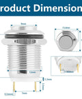 Dimensions of Six Pack 12mm Momentary Push Button Switches 2 Pin SPST 1NO Aluminum Alloy Round Shell IP66 Waterproof